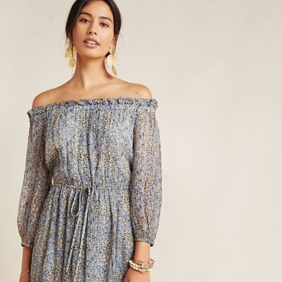 NWT ANTHROPOLOGIE Kira Metallic Peasant Dress - Picture 4 of 8